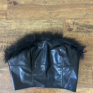 Strapless faux leather top